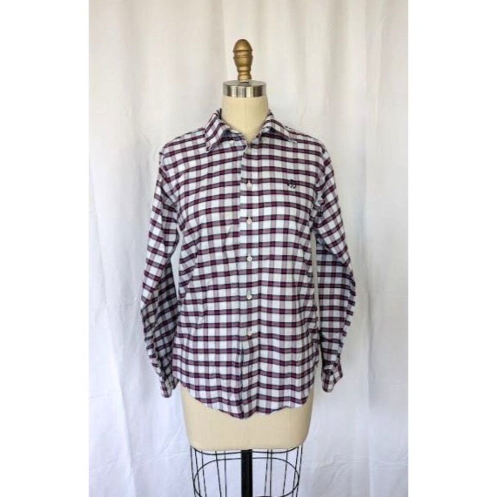 Brooks Brothers Shirt Women's Size Large Long Sleeve Plaid Blue Red Preppy White